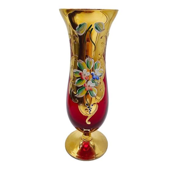 Vintage Bohemian enamel painted vase - Picture 1 of 5